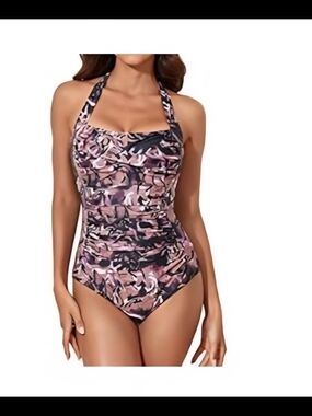 Women’s Halter One-Piece Swimsuit in Pink Camo